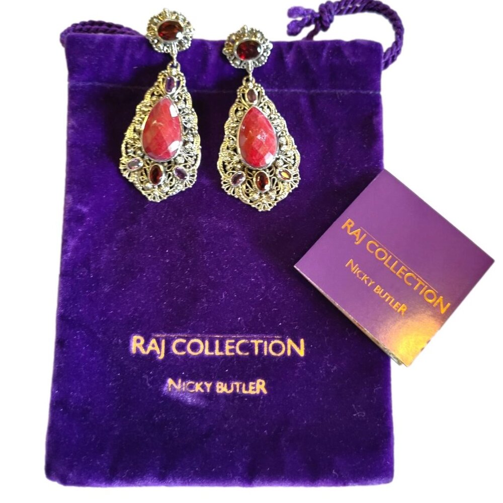 Nicky Butler Ruby Corundum & Gemstone RAJ Drop Earrings .925 Sterling Silver - Picture 5 of 6